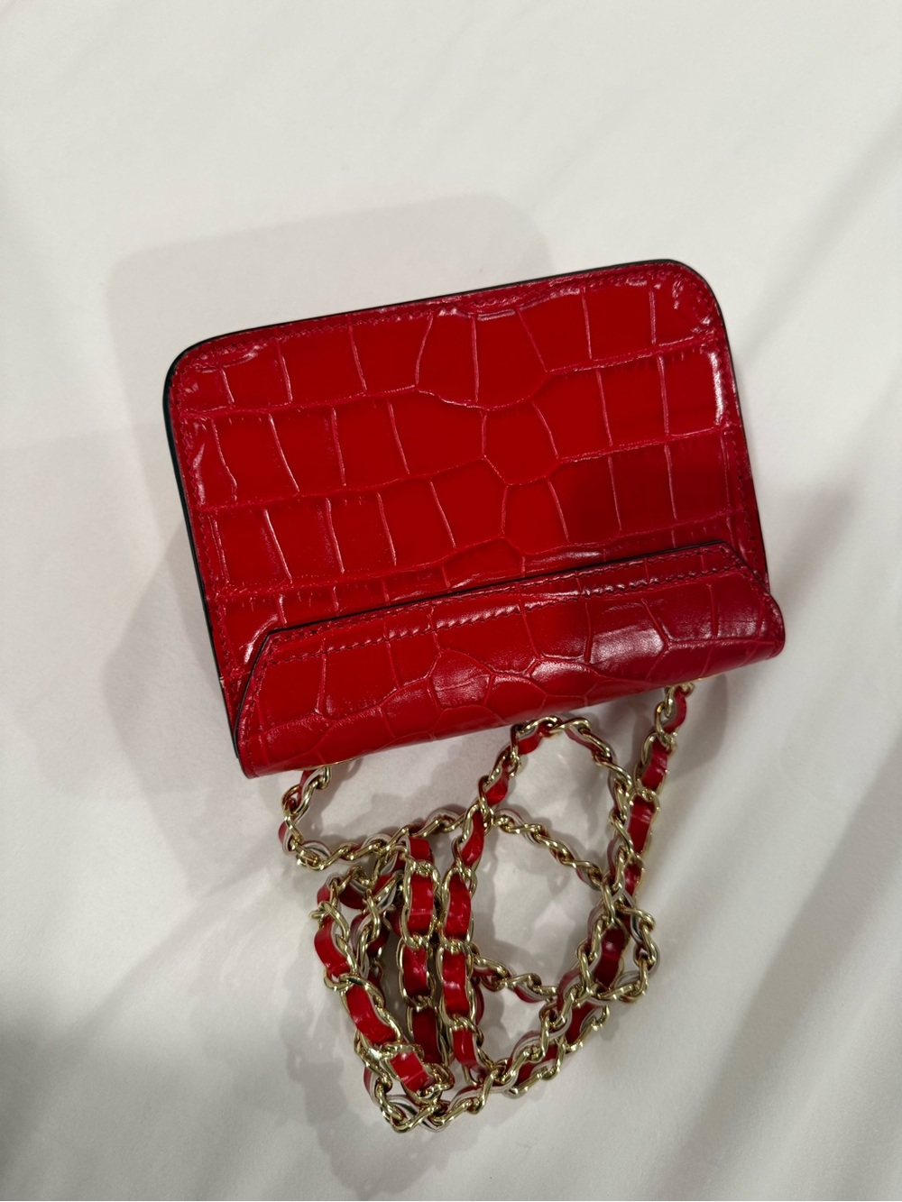 Valentino Red Croc-Embossed Mini Shoulder Bag with Gold Chain